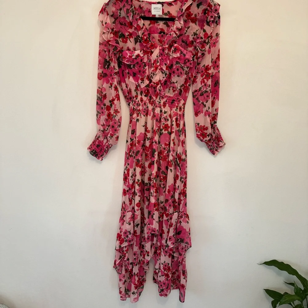 MISA Los Angeles Pink Floral Ruffle Dress XS - Picture 10 of 12